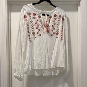 Lovestitch Cream Blouse with Red and Pink Embroidery
